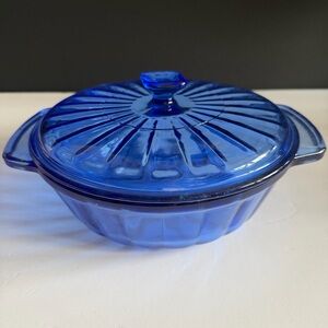 VTG Anchor Hocking Cobalt Blue Glass Casserole Dish with Lid 1,5 Qt